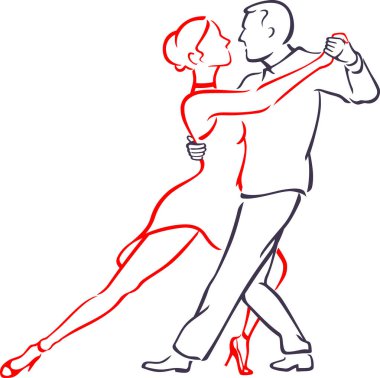 Tango Love Dance - Tutkulu dansçılar veya soyut eskiz çizimi sanatçıları