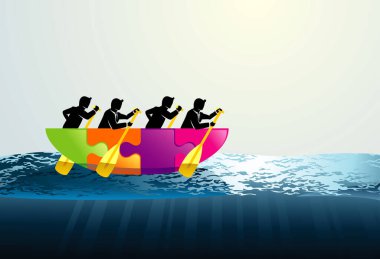 Tehlikeli suların altında kurumsal risk taşıyan şirket ekibi kavramı.