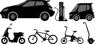 Modern ulaşım seti çeşitli ulaşım şekilleri, elektrik veya dünya dostu araçlar