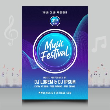 Modern ses dalgası şekil tasarımı ile yaratıcı tarzda zarif bir elektronik müzik festivali broşürü.