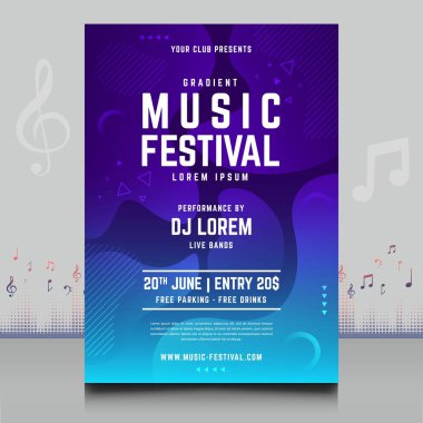 Modern ses dalgası şekil tasarımı ile yaratıcı tarzda zarif bir elektronik müzik festivali broşürü.