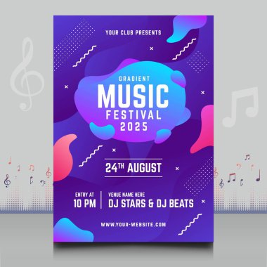 Modern ses dalgası şekil tasarımı ile yaratıcı tarzda zarif bir elektronik müzik festivali broşürü.