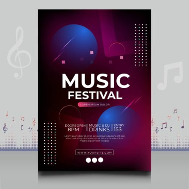 Modern ses dalgası şekil tasarımı ile yaratıcı tarzda zarif bir elektronik müzik festivali broşürü.