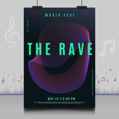 Modern ses dalgası şekil tasarımı ile yaratıcı tarzda zarif bir elektronik müzik festivali broşürü.