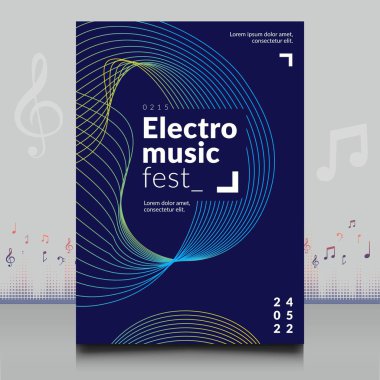 Modern ses dalgası şekil tasarımı ile yaratıcı tarzda zarif bir elektronik müzik festivali broşürü.