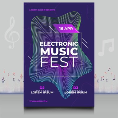 Modern ses dalgası şekil tasarımı ile yaratıcı tarzda zarif bir elektronik müzik festivali broşürü.