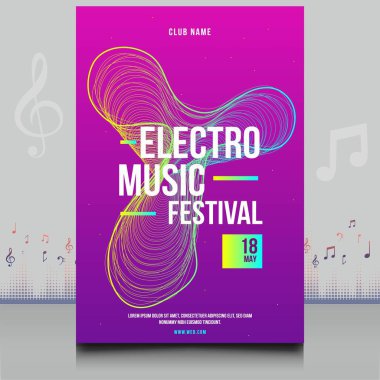 Modern ses dalgası şekil tasarımı ile yaratıcı tarzda zarif bir elektronik müzik festivali broşürü.