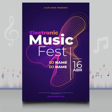 Modern ses dalgası şekil tasarımı ile yaratıcı tarzda zarif bir elektronik müzik festivali broşürü.