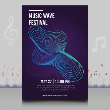 Modern ses dalgası şekil tasarımı ile yaratıcı tarzda zarif bir elektronik müzik festivali broşürü.