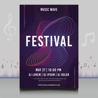 Modern ses dalgası şekil tasarımı ile yaratıcı tarzda zarif bir elektronik müzik festivali broşürü.