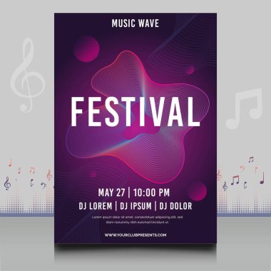 Modern ses dalgası şekil tasarımı ile yaratıcı tarzda zarif bir elektronik müzik festivali broşürü.