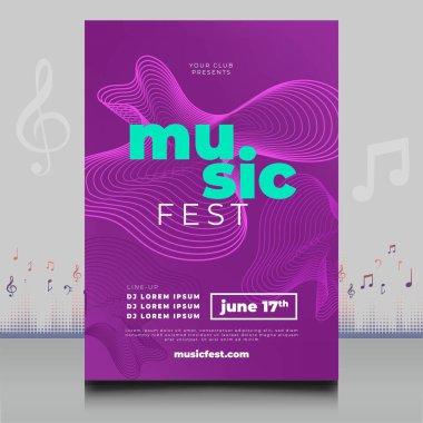 Modern ses dalgası şekil tasarımı ile yaratıcı tarzda zarif bir elektronik müzik festivali broşürü.