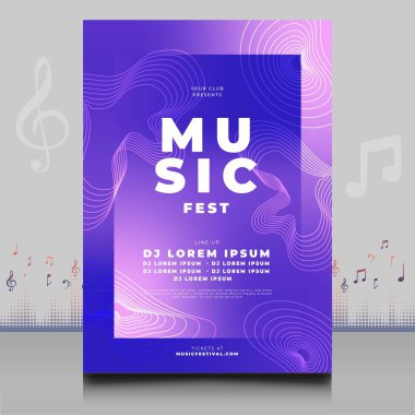 Modern ses dalgası şekil tasarımı ile yaratıcı tarzda zarif bir elektronik müzik festivali broşürü.