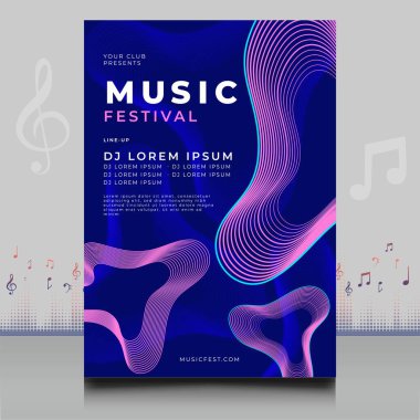 Modern ses dalgası şekil tasarımı ile yaratıcı tarzda zarif bir elektronik müzik festivali broşürü.