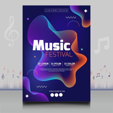 Modern ses dalgası şekil tasarımı ile yaratıcı tarzda zarif bir elektronik müzik festivali broşürü.