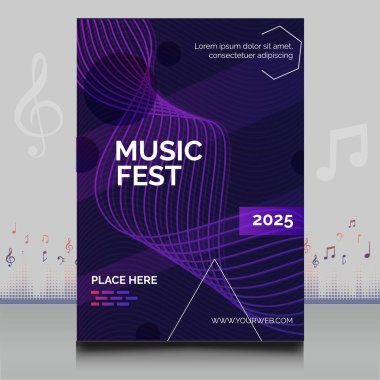 Modern ses dalgası şekil tasarımı ile yaratıcı tarzda zarif bir elektronik müzik festivali broşürü.