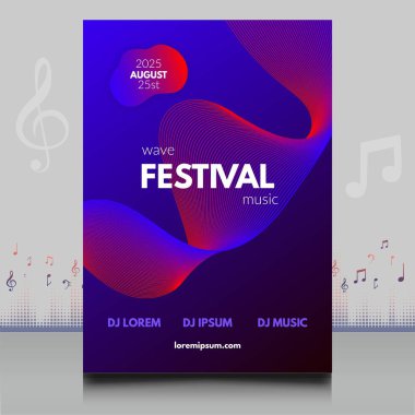 Modern ses dalgası şekil tasarımı ile yaratıcı tarzda zarif bir elektronik müzik festivali broşürü.