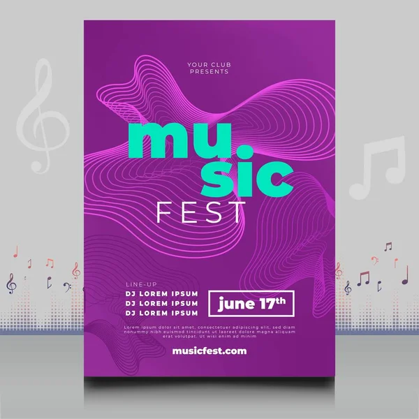 Modern ses dalgası şekil tasarımı ile yaratıcı tarzda zarif bir elektronik müzik festivali broşürü.