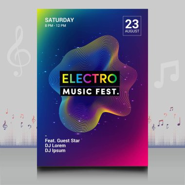 Modern ses dalgası şekil tasarımı ile yaratıcı tarzda zarif bir elektronik müzik festivali broşürü.