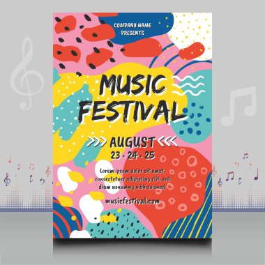 Modern ses dalgası şekil tasarımı ile yaratıcı tarzda zarif bir elektronik müzik festivali broşürü.