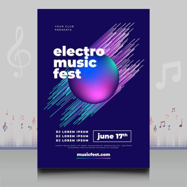 Modern ses dalgası şekil tasarımı ile yaratıcı tarzda zarif bir elektronik müzik festivali broşürü.