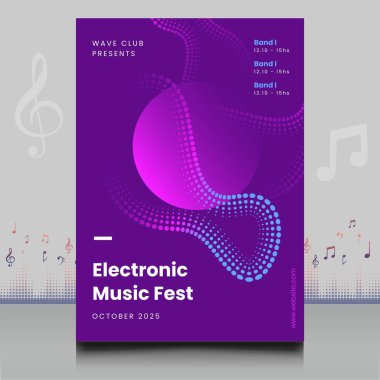 Modern ses dalgası şekil tasarımı ile yaratıcı tarzda zarif bir elektronik müzik festivali broşürü.