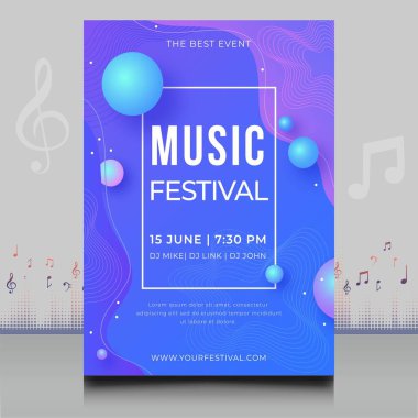 Modern ses dalgası şekil tasarımı ile yaratıcı tarzda zarif bir elektronik müzik festivali broşürü.