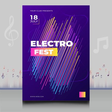 Modern ses dalgası şekil tasarımı ile yaratıcı tarzda zarif bir elektronik müzik festivali broşürü.