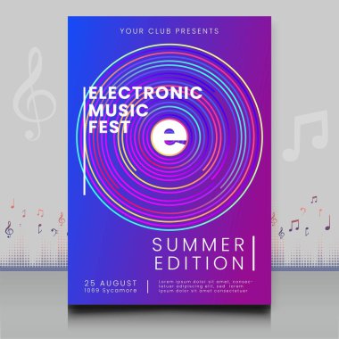 Modern ses dalgası şekil tasarımı ile yaratıcı tarzda zarif bir elektronik müzik festivali broşürü.