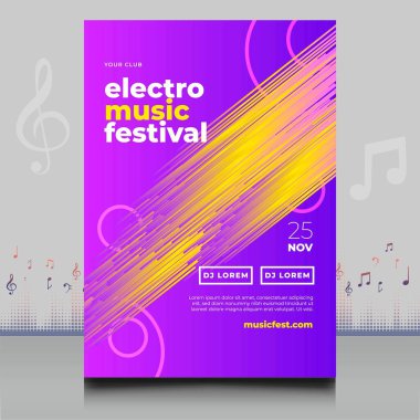 Modern ses dalgası şekil tasarımı ile yaratıcı tarzda zarif bir elektronik müzik festivali broşürü.