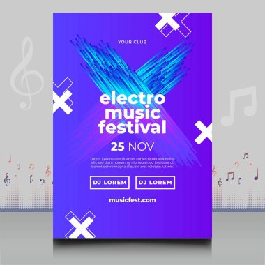 Modern ses dalgası şekil tasarımı ile yaratıcı tarzda zarif bir elektronik müzik festivali broşürü.