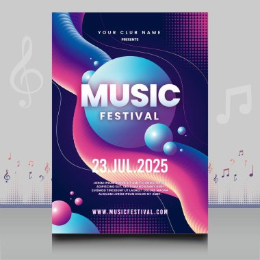 Modern ses dalgası şekil tasarımı ile yaratıcı tarzda zarif bir elektronik müzik festivali broşürü.