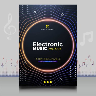 Modern ses dalgası şekil tasarımı ile yaratıcı tarzda zarif bir elektronik müzik festivali broşürü.