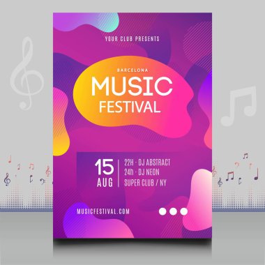 Modern ses dalgası şekil tasarımı ile yaratıcı tarzda zarif bir elektronik müzik festivali broşürü.