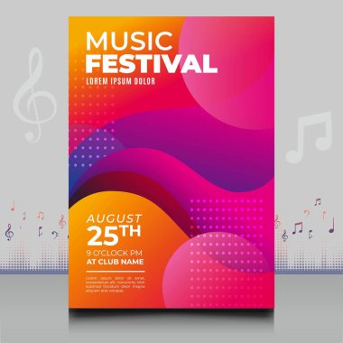 Modern ses dalgası şekil tasarımı ile yaratıcı tarzda zarif bir elektronik müzik festivali broşürü.