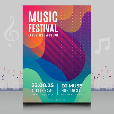 Modern ses dalgası şekil tasarımı ile yaratıcı tarzda zarif bir elektronik müzik festivali broşürü.