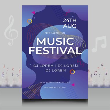 Modern ses dalgası şekil tasarımı ile yaratıcı tarzda zarif bir elektronik müzik festivali broşürü.