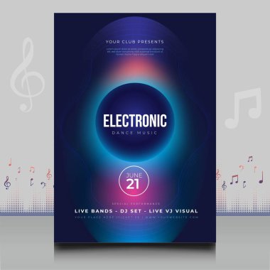 Modern ses dalgası şekil tasarımı ile yaratıcı tarzda zarif bir elektronik müzik festivali broşürü.
