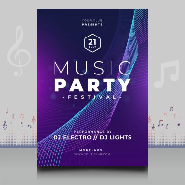 Modern ses dalgası şekil tasarımı ile yaratıcı tarzda zarif bir elektronik müzik festivali broşürü.