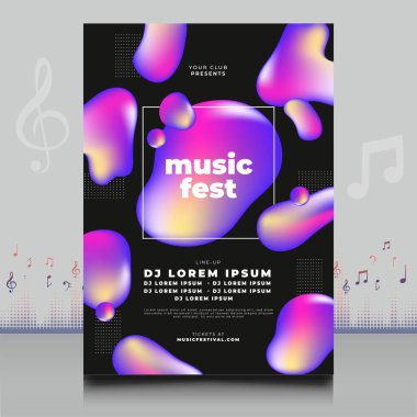 Modern ses dalgası şekil tasarımı ile yaratıcı tarzda zarif bir elektronik müzik festivali broşürü.