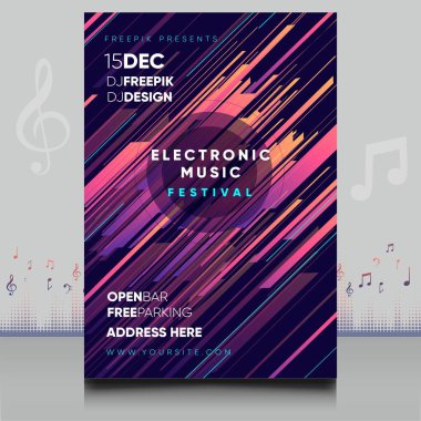 Modern ses dalgası şekil tasarımı ile yaratıcı tarzda zarif bir elektronik müzik festivali broşürü.