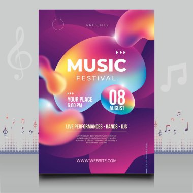 Modern ses dalgası şekil tasarımı ile yaratıcı tarzda zarif bir elektronik müzik festivali broşürü.