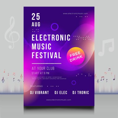 Modern ses dalgası şekil tasarımı ile yaratıcı tarzda zarif bir elektronik müzik festivali broşürü.