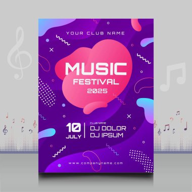 Modern ses dalgası şekil tasarımı ile yaratıcı tarzda zarif bir elektronik müzik festivali broşürü.