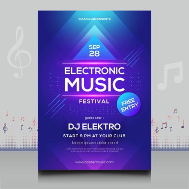 Modern ses dalgası şekil tasarımı ile yaratıcı tarzda zarif bir elektronik müzik festivali broşürü.