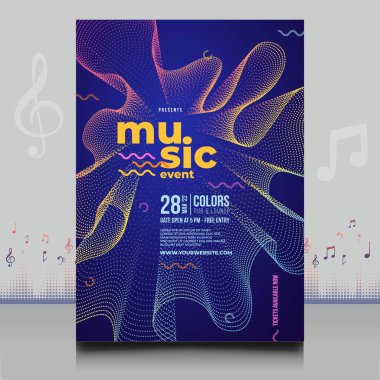 Modern ses dalgası şekil tasarımı ile yaratıcı tarzda zarif bir elektronik müzik festivali broşürü.