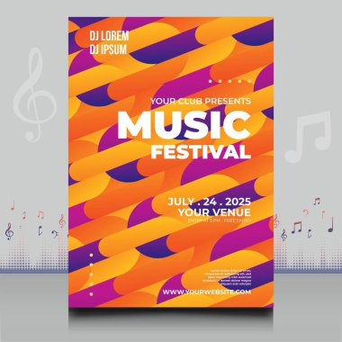 Modern ses dalgası şekil tasarımı ile yaratıcı tarzda zarif bir elektronik müzik festivali broşürü.