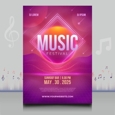 Modern ses dalgası şekil tasarımı ile yaratıcı tarzda zarif bir elektronik müzik festivali broşürü.