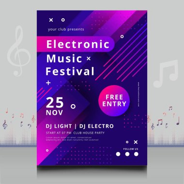 Modern ses dalgası şekil tasarımı ile yaratıcı tarzda zarif bir elektronik müzik festivali broşürü.