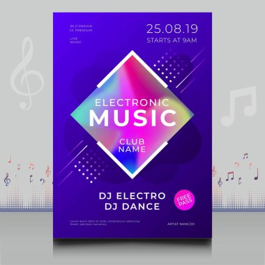 Modern ses dalgası şekil tasarımı ile yaratıcı tarzda zarif bir elektronik müzik festivali broşürü.